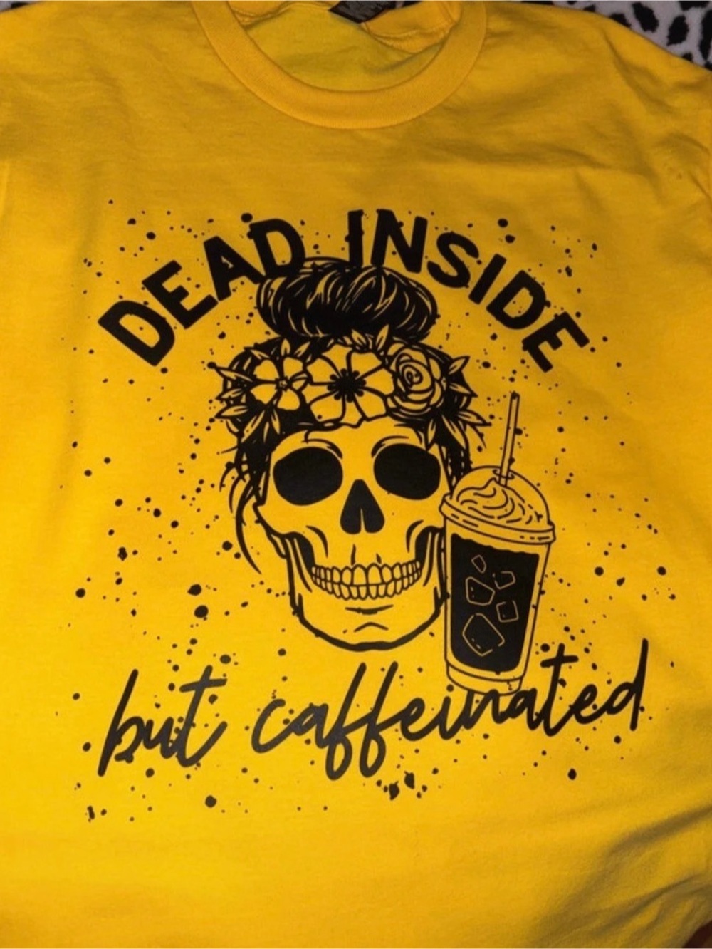 Caffeinated Skull Graphic Tee in Yellow